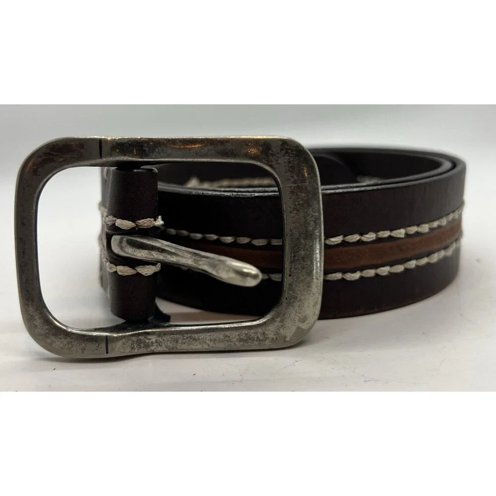 Silver Jeans Brand Belt Women Medium 32 Brown Leather Western Stitching vintage